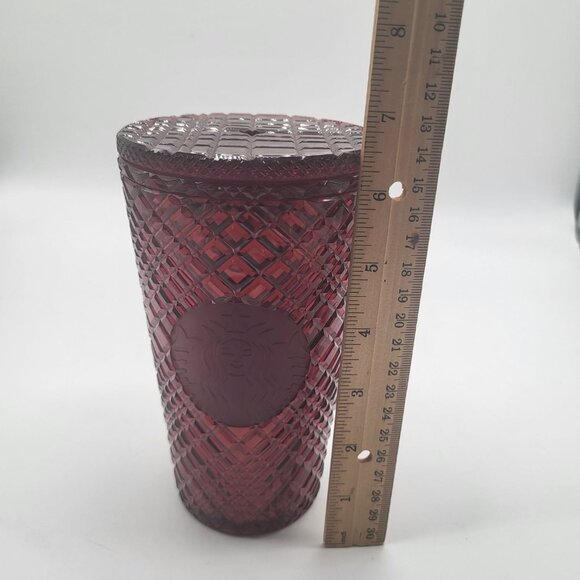Starbucks Coffee Tumbler Jewel Tone Red Merlot No straw 2021 Holiday Diamond Tex - Picture 10 of 10